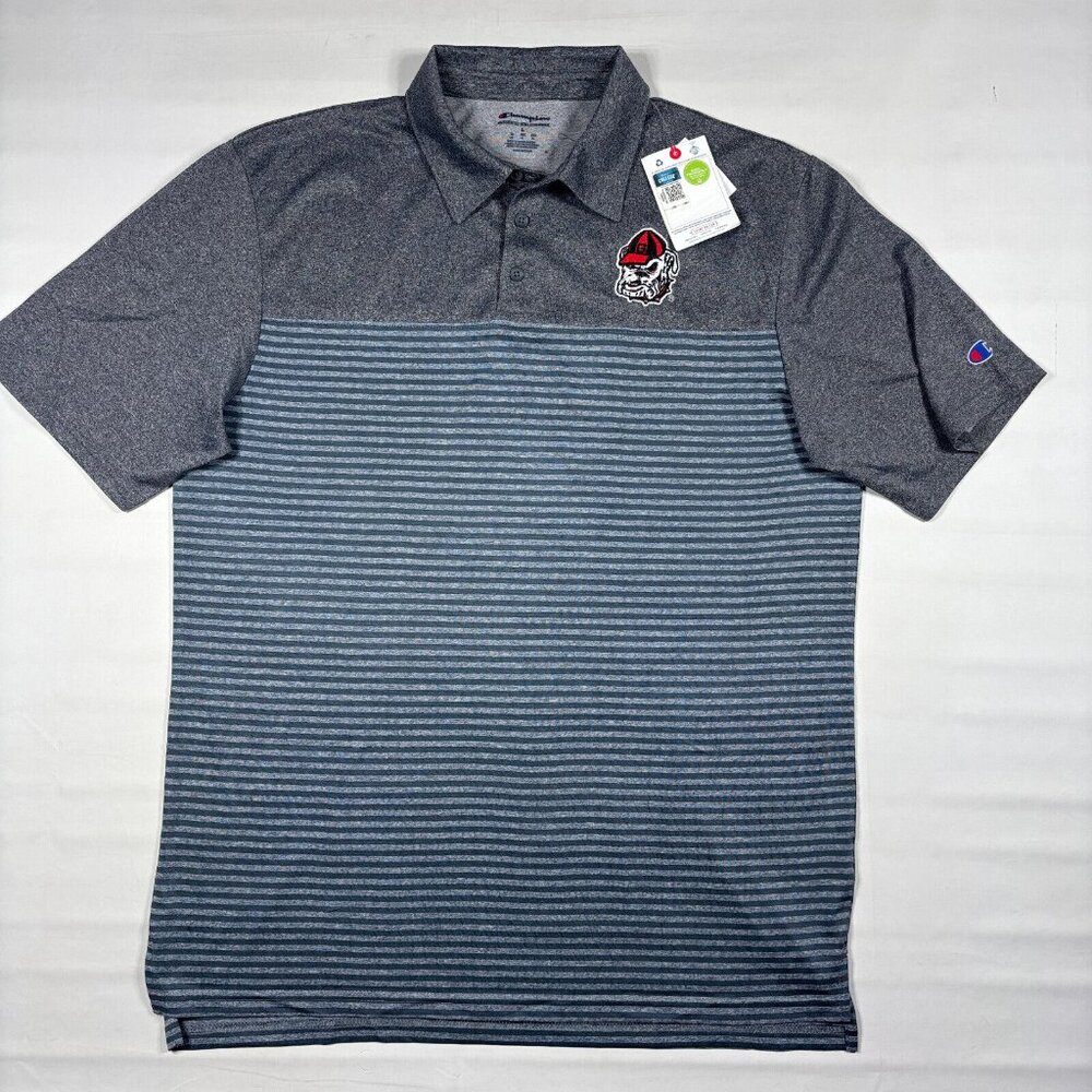 Champion Georgia Bulldogs Polo Mens Large NWT Gray Striped Performance Golf Shir